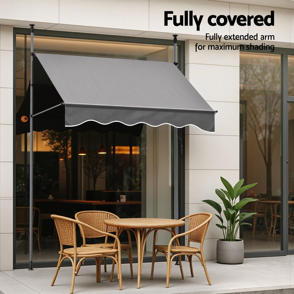 Instahut Window Fixed Pivot Arm Awning Outdoor Door Canopy 2X1.8M Grey 6