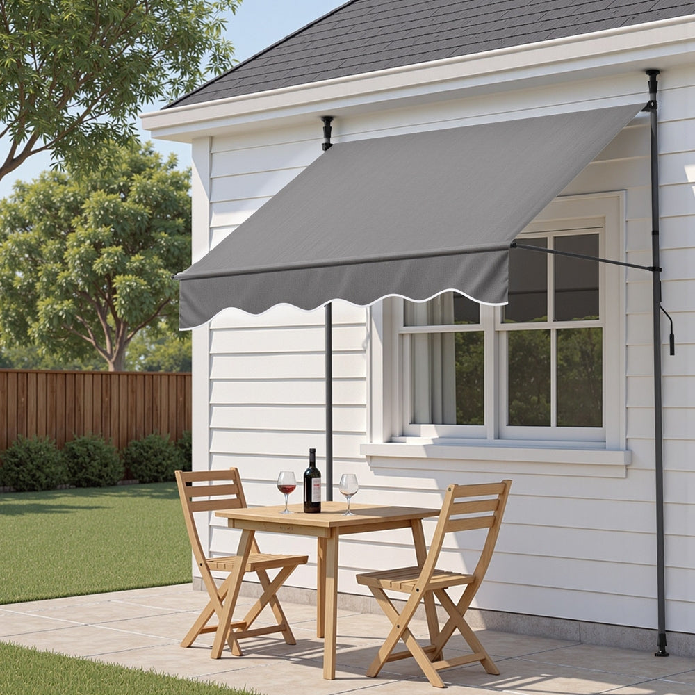 Instahut Window Fixed Pivot Arm Awning Outdoor Door Canopy 2X1.8M Grey 7