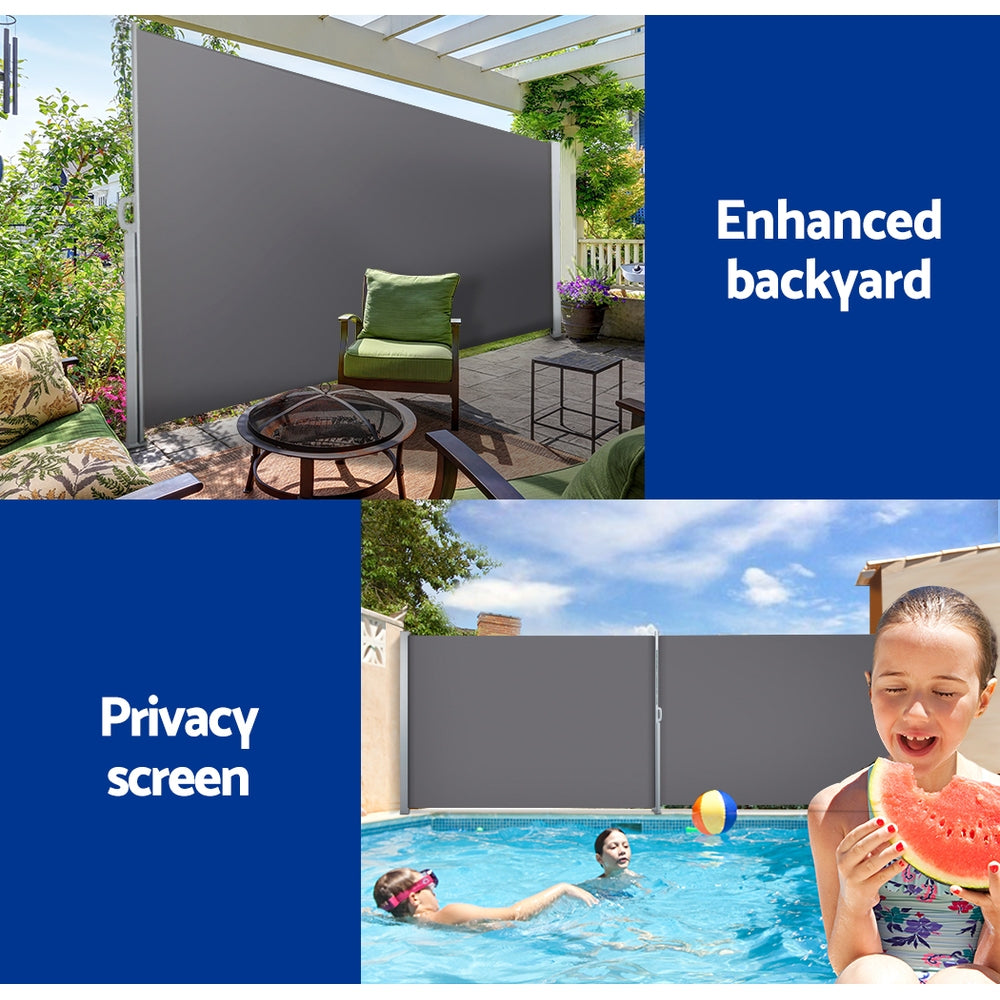 Instahut Side Awning Sun Shade Outdoor Blinds Retractable Screen 1.4X3M GR 4