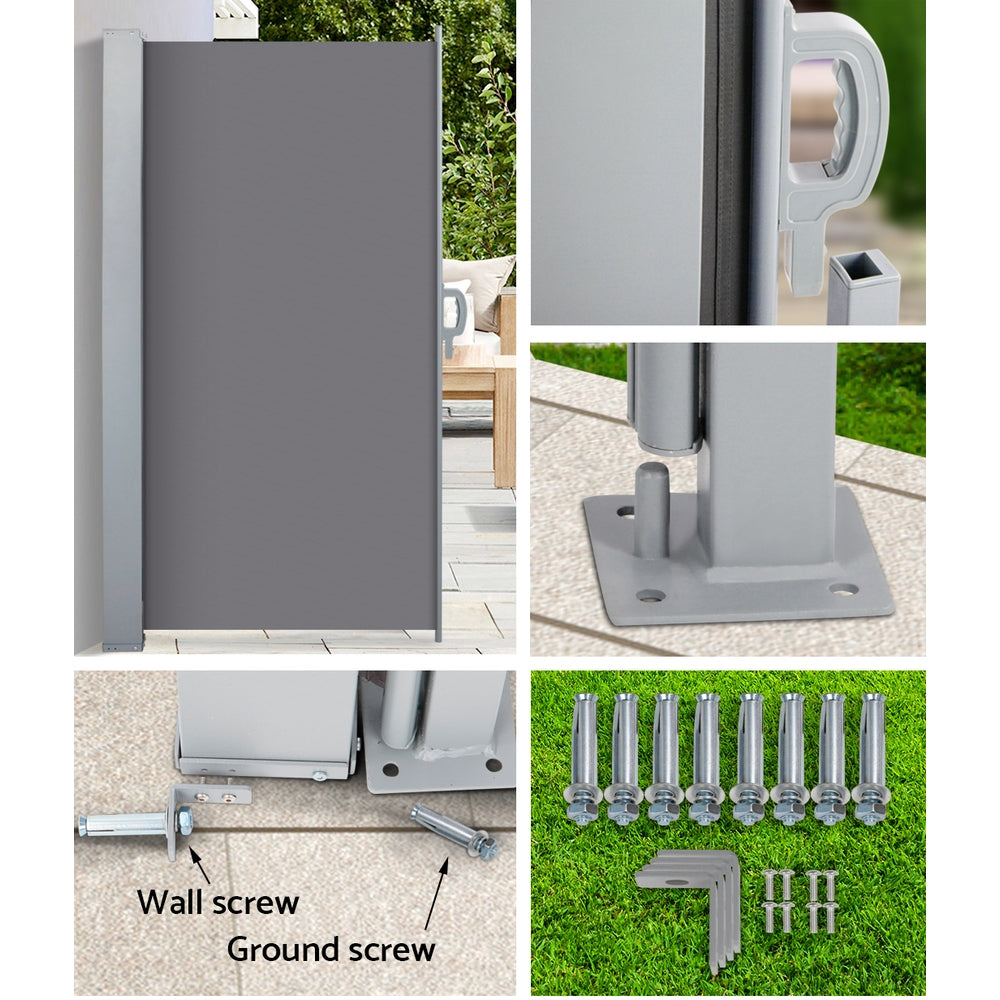 Instahut Side Awning Sun Shade Outdoor Blinds Retractable Screen 1.4X3M GR 7