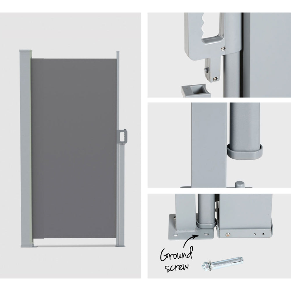 Instahut Side Awning Sun Shade Outdoor Retractable Privacy Screen 1.8X3M Grey 6