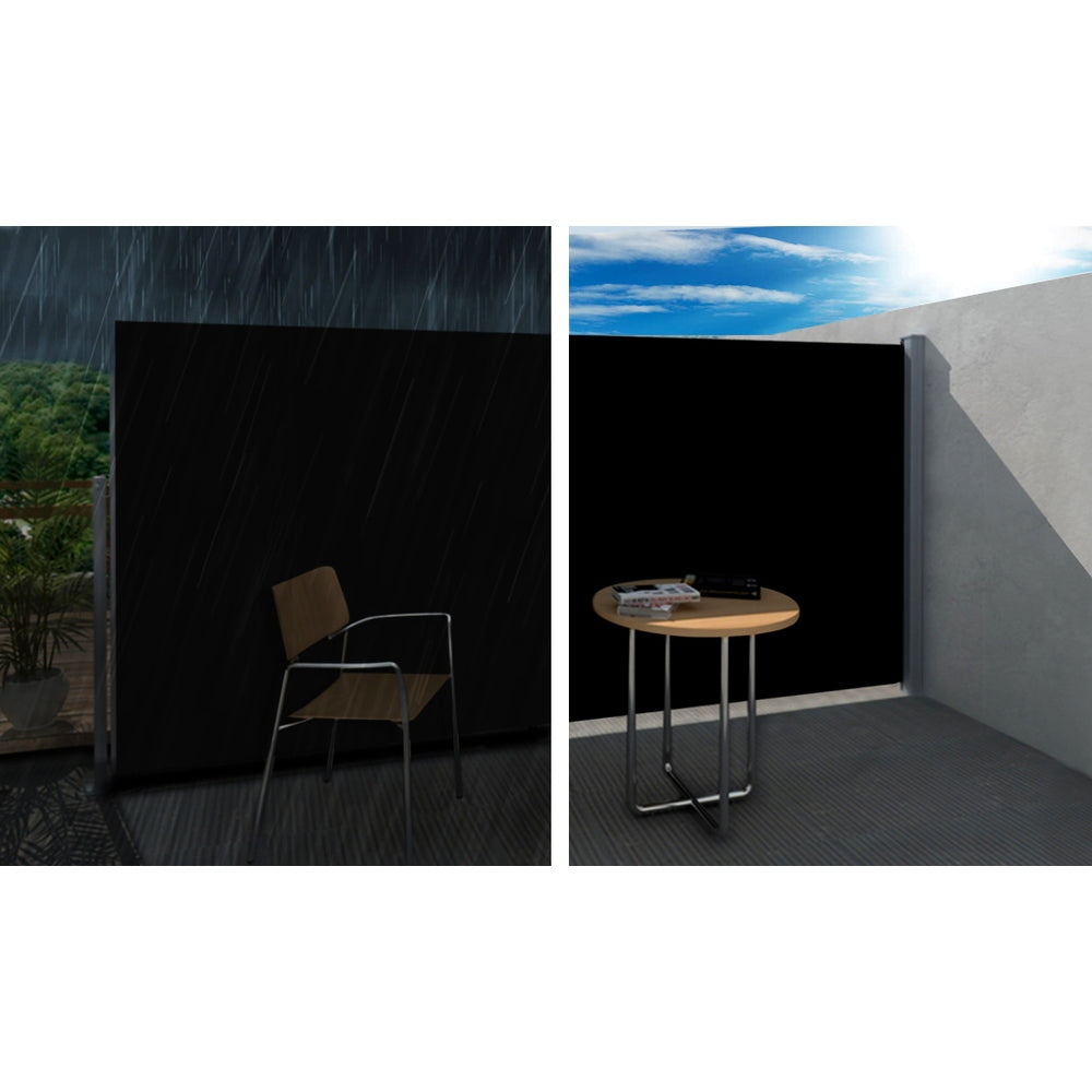 Instahut Side Awning Sun Shade Outdoor Retractable Privacy Screen 2X3M Black X2 4