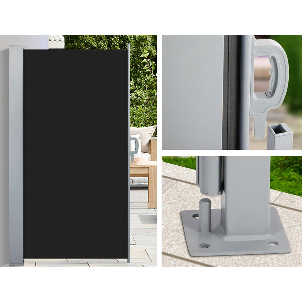 Instahut Side Awning Sun Shade Outdoor Retractable Privacy Screen 2X3M Black X2 5