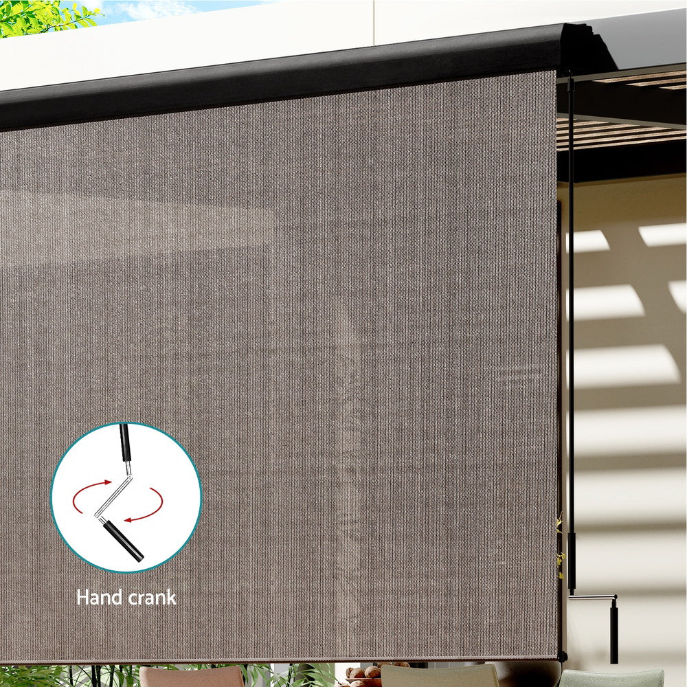 Instahut 3X2.5M Outdoor Blinds Awning Roll Down Retractable Knit Fabric Outdoor Blinds Window Shade Brown 4