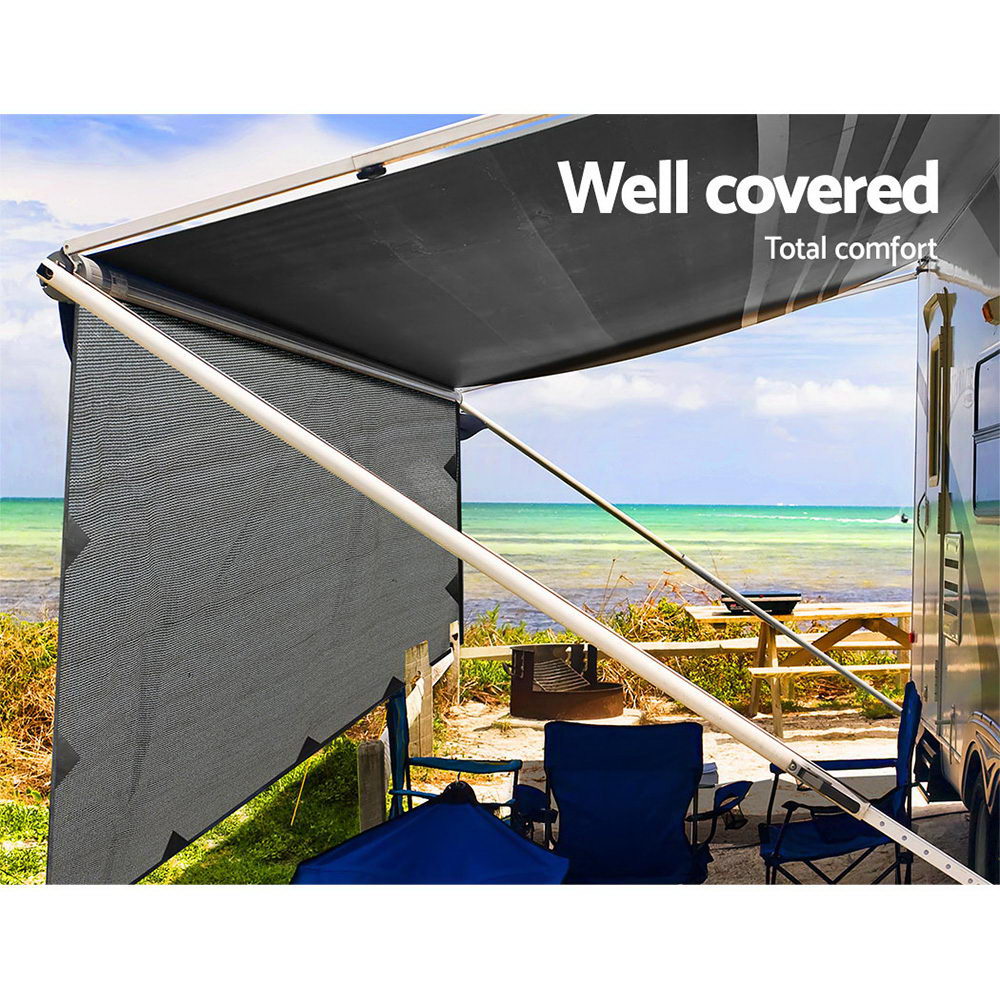 Caravan Privacy Screen Roll Out Awning 4Mx1.95M End Wall Side Sun Shade Grey 4