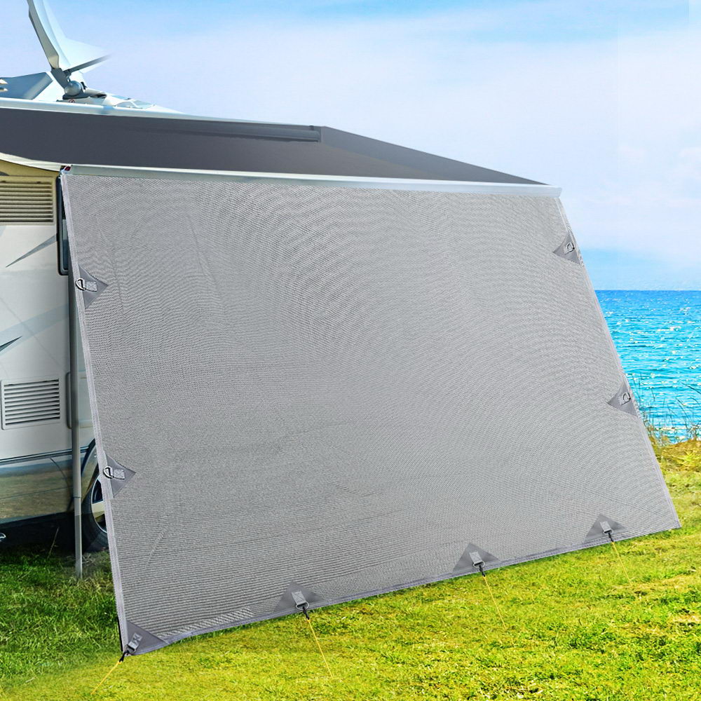 Caravan Privacy Screen Roll Out Awning 4.6x1.95M End Wall Side Sun Shade Grey 7