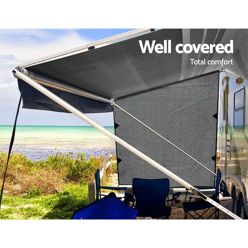 Caravan Privacy Screen Roll Out Awning 1.95 x 2.2M Sun Shade End Wall Side Grey 4