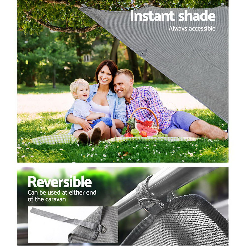 Caravan Privacy Screen Roll Out Awning 1.95 x 2.2M Sun Shade End Wall Side Grey 6