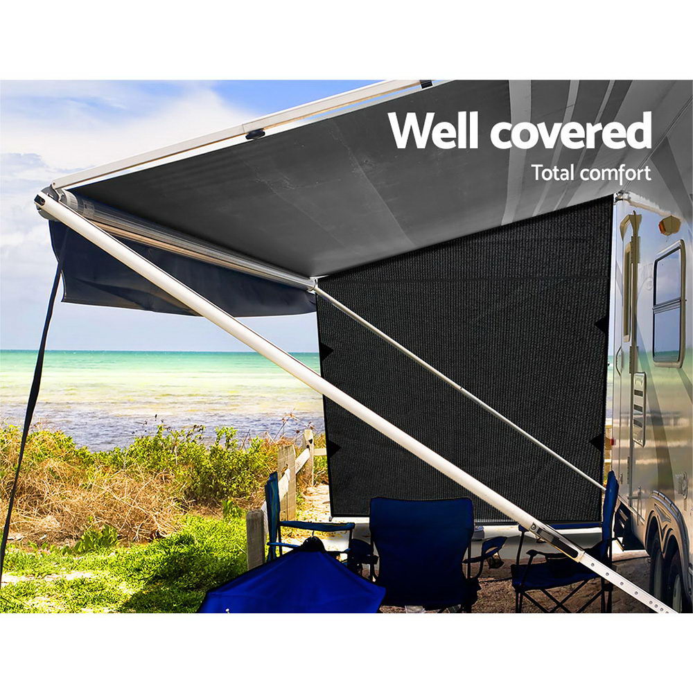 Caravan Privacy Screen Roll Out Awning 1.95x2.2M Sun Shade End Wall Side Black 4