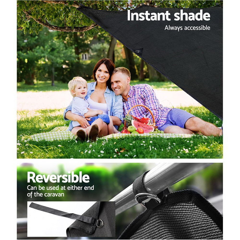 Caravan Privacy Screen Roll Out Awning 1.95x2.2M Sun Shade End Wall Side Black 6