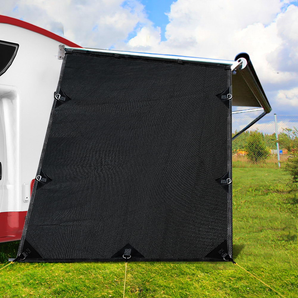 Caravan Privacy Screen Roll Out Awning 1.95x2.2M Sun Shade End Wall Side Black 7