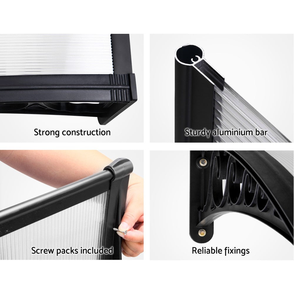 Instahut Window Door Awning 1mx1.2m Transparent 6