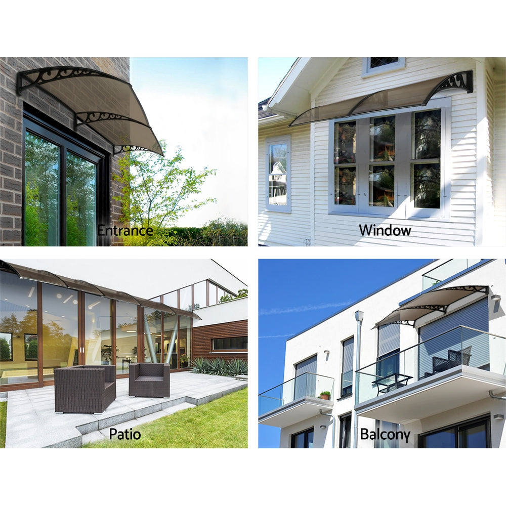 Instahut Window Door Awning 1mx2.4m Brown Hollow Sheet Plastic Frame 4