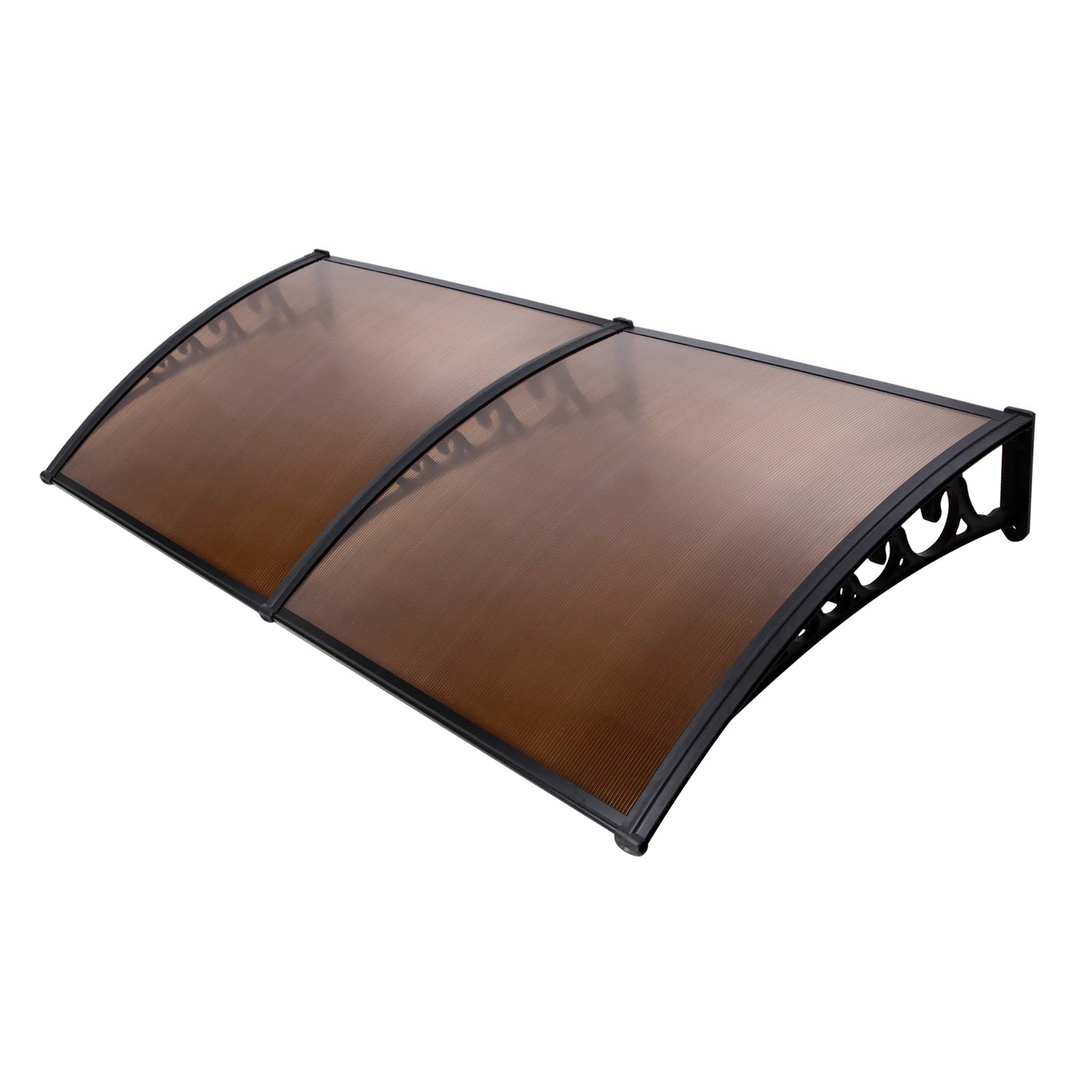 Instahut Window Door Awning 1mx2.4m Brown Hollow Sheet Plastic Frame 7
