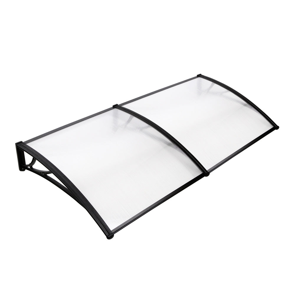 Instahut Window Door Awning Canopy 1mx2m Transparent Sheet Black Plastic Frame 8