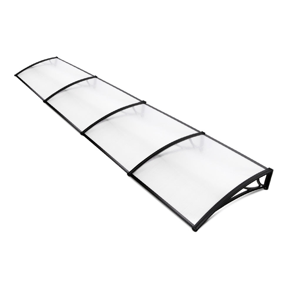 Instahut Window Awning Door Canopy 1m x 4m Transparent Sheet Black Plastic Frame 8