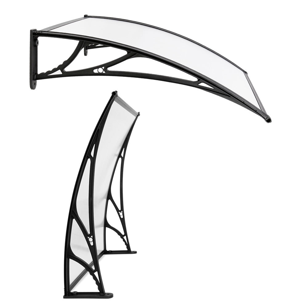Instahut Window Awning Door Canopy 1m x 4m Transparent Sheet Black Plastic Frame 3