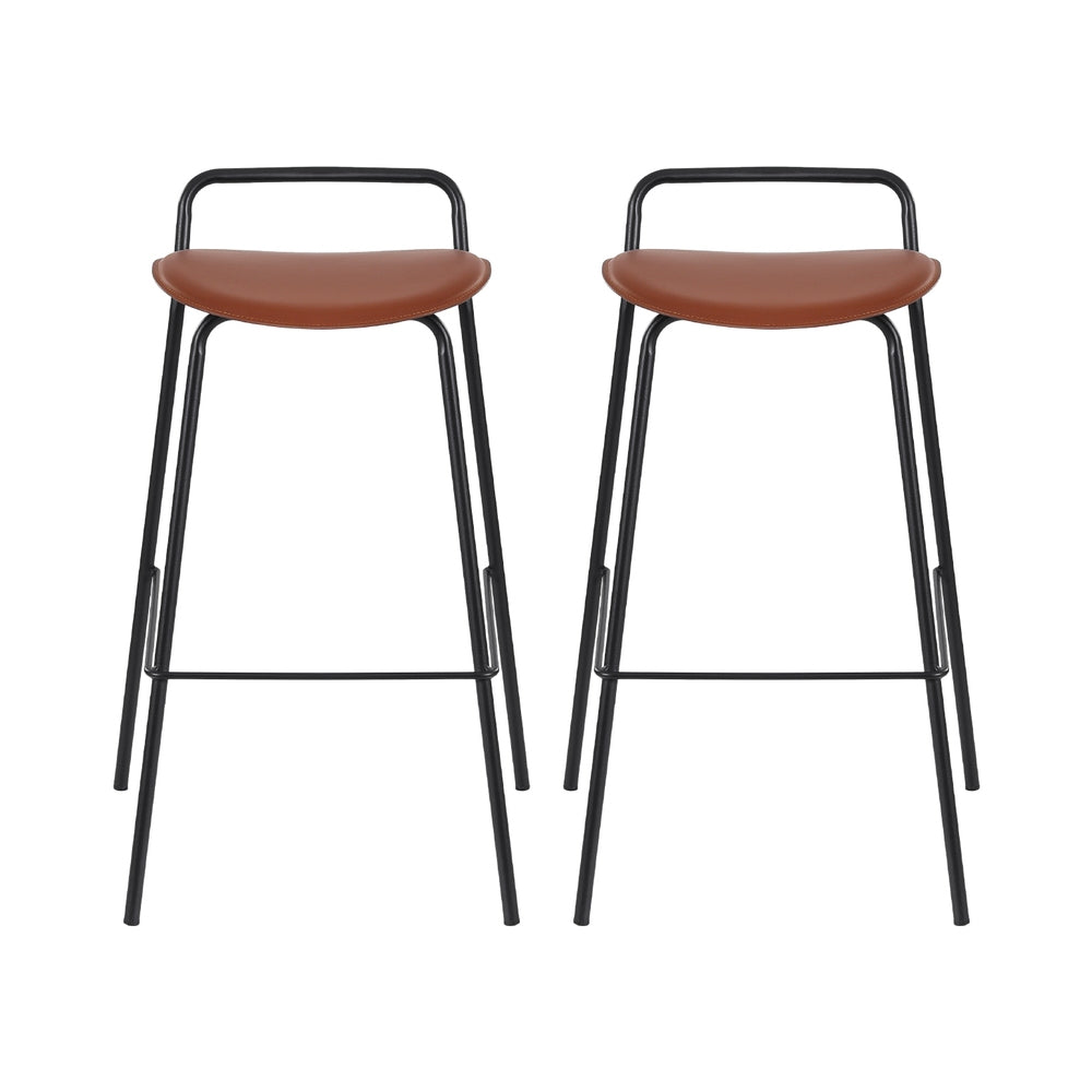 2x Artiss Bar Stools Kitchen Counter Stools Metal Brown 5