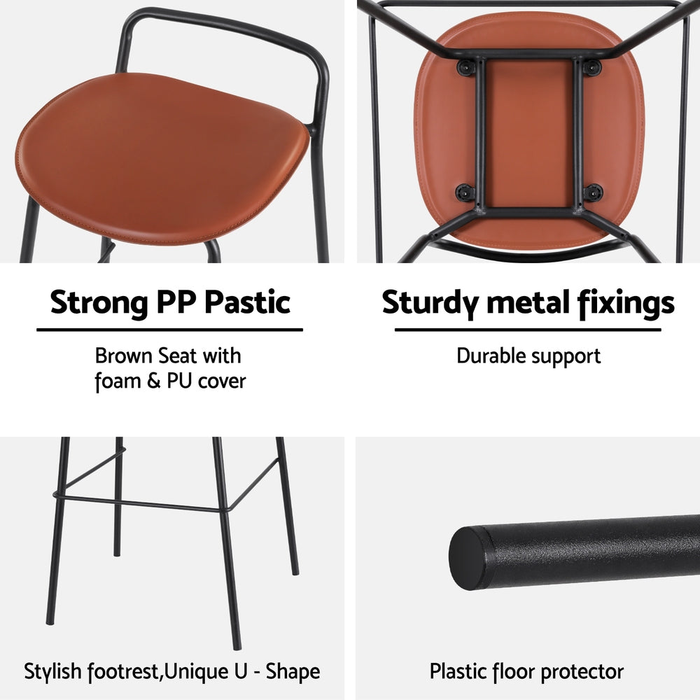 2x Artiss Bar Stools Kitchen Counter Stools Metal Brown 8