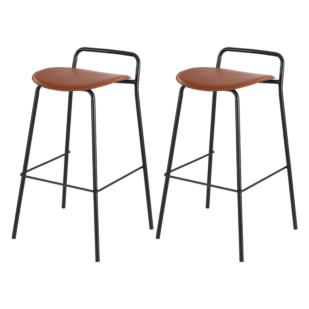 2x Artiss Bar Stools Kitchen Counter Stools Metal Brown 3