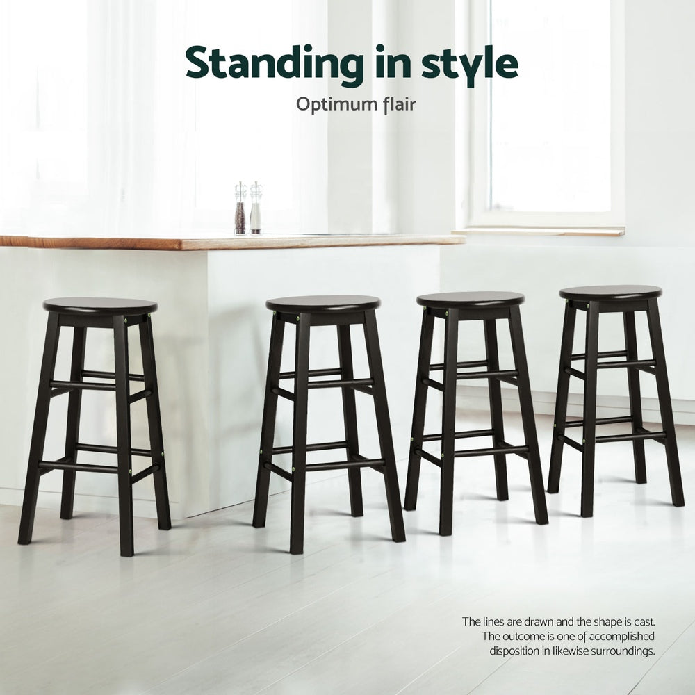 Artiss 4x Bar Stools Round Chairs Wooden Black 5