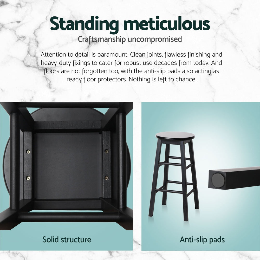 Artiss 4x Bar Stools Round Chairs Wooden Black 6