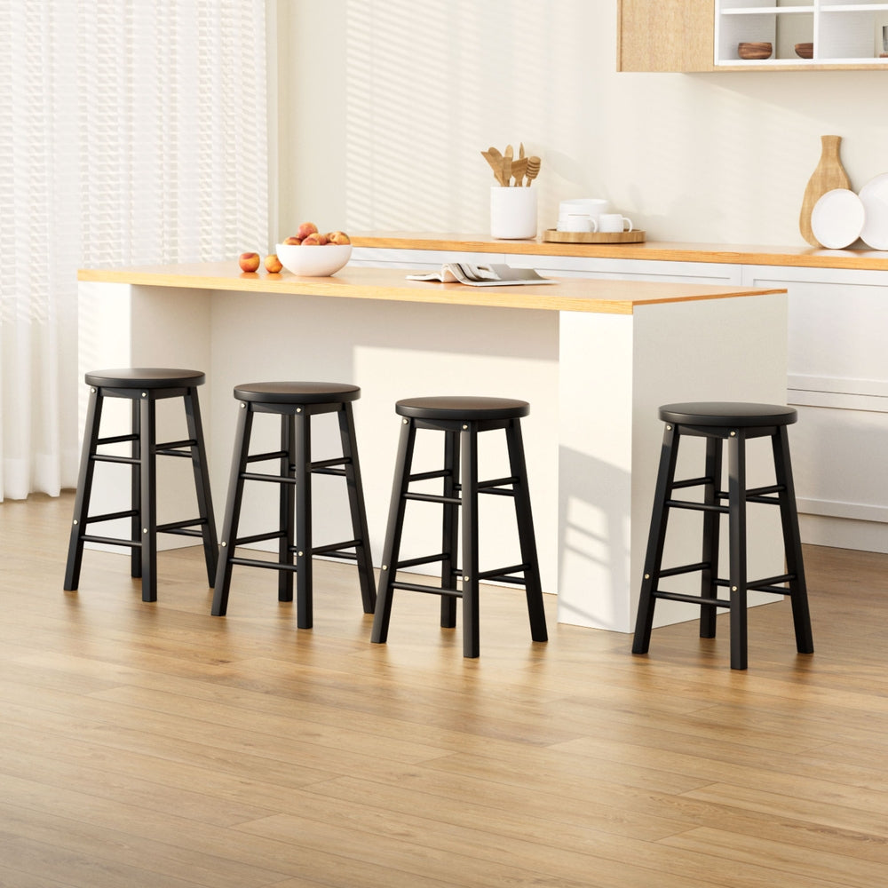 Artiss 4x Bar Stools Round Chairs Wooden Black 7