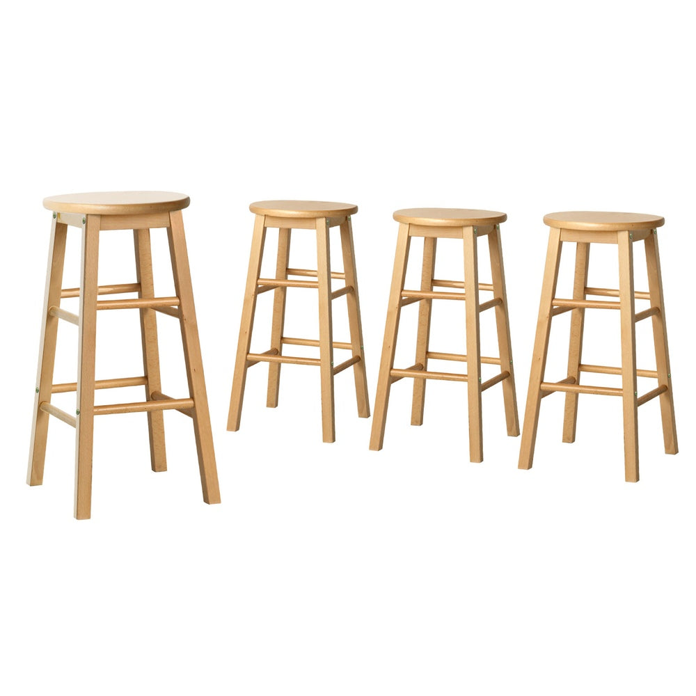 Artiss 4x Bar Stools Round Chairs Wooden Nature 3