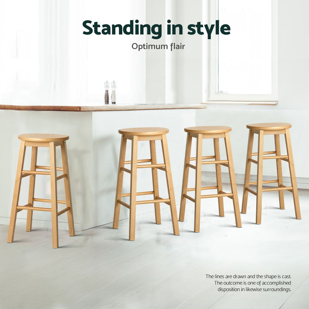 Artiss 4x Bar Stools Round Chairs Wooden Nature 5