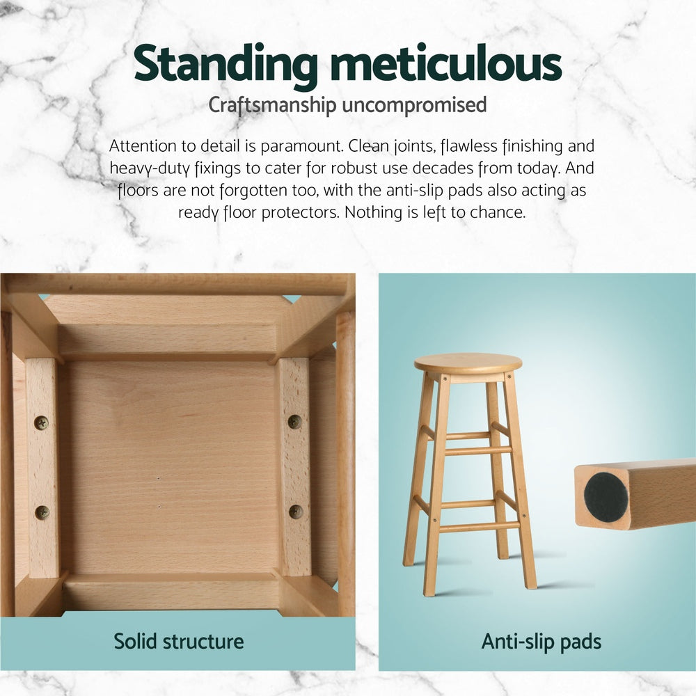 Artiss 4x Bar Stools Round Chairs Wooden Nature 6