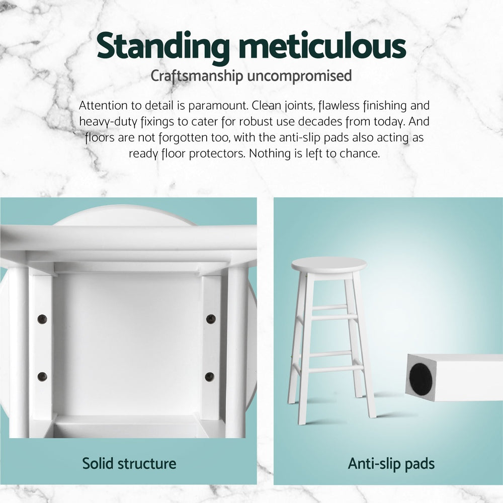 Artiss 4x Bar Stools Round Chairs Wooden White 6