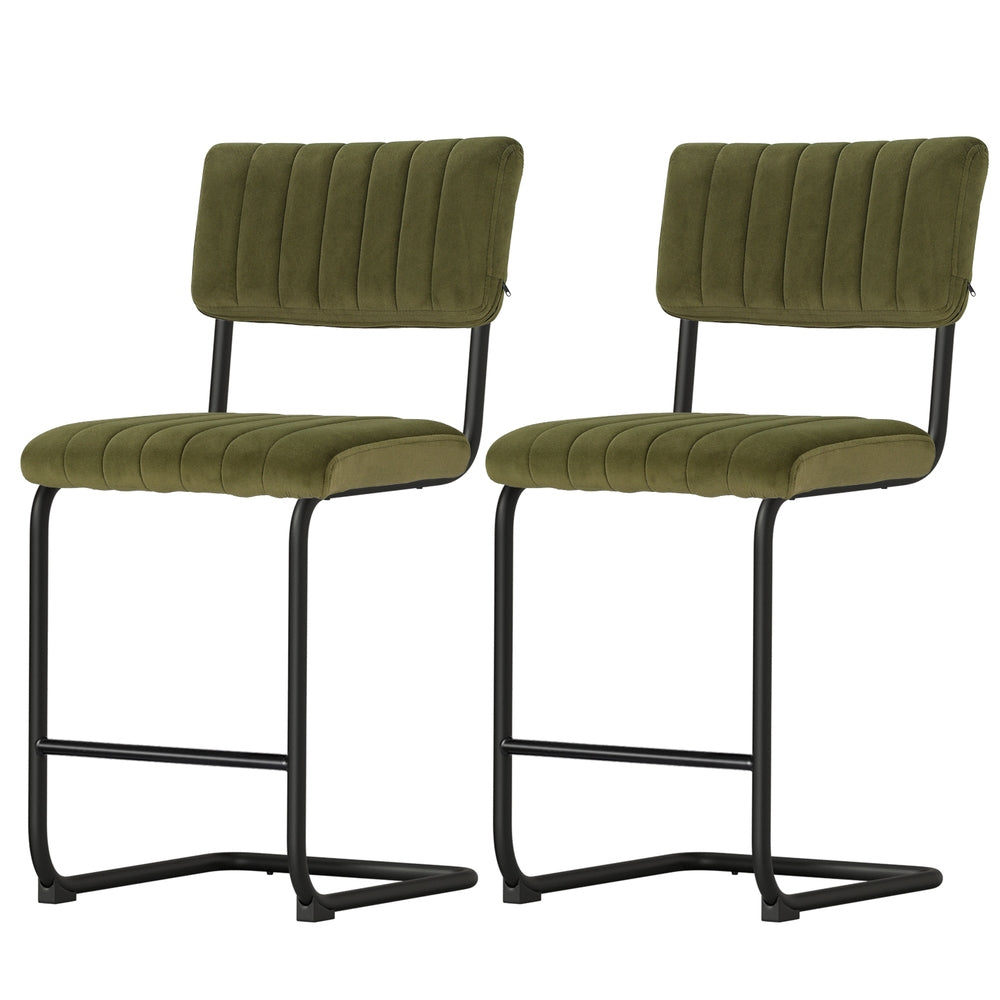 Artiss 2x Bar Stools Velvet Chairs Green 3