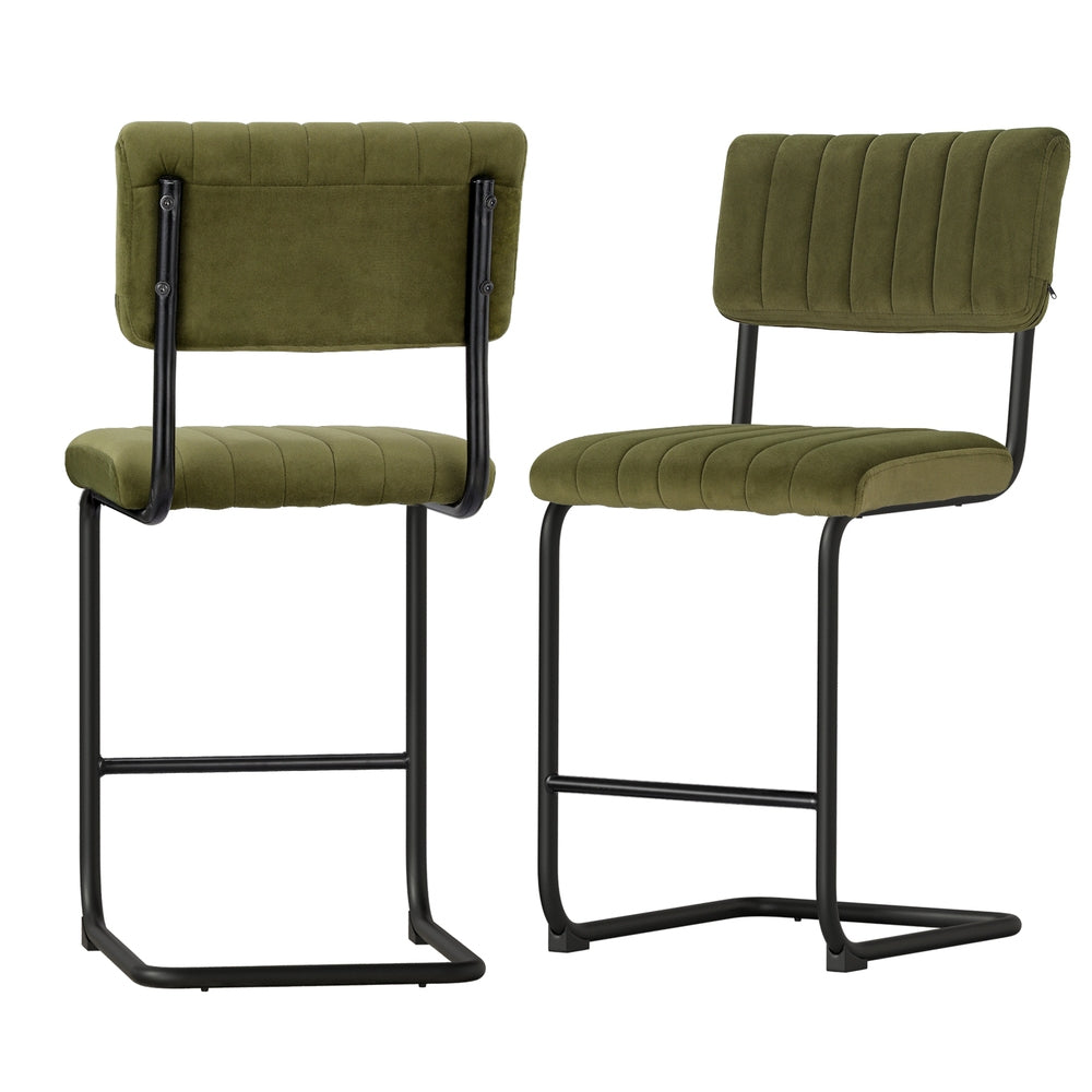 Artiss 2x Bar Stools Velvet Chairs Green 7