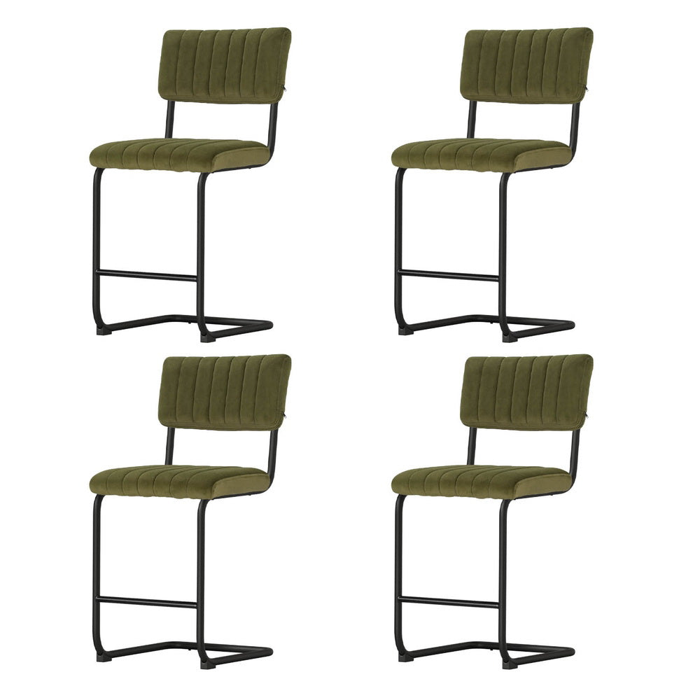 Artiss 4x Bar Stools Velvet Chairs Green 3