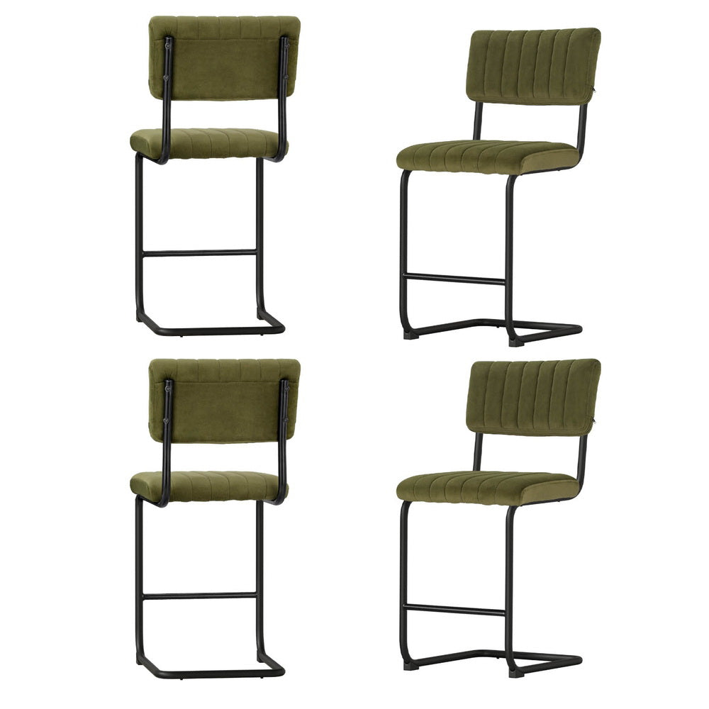 Artiss 4x Bar Stools Velvet Chairs Green 7