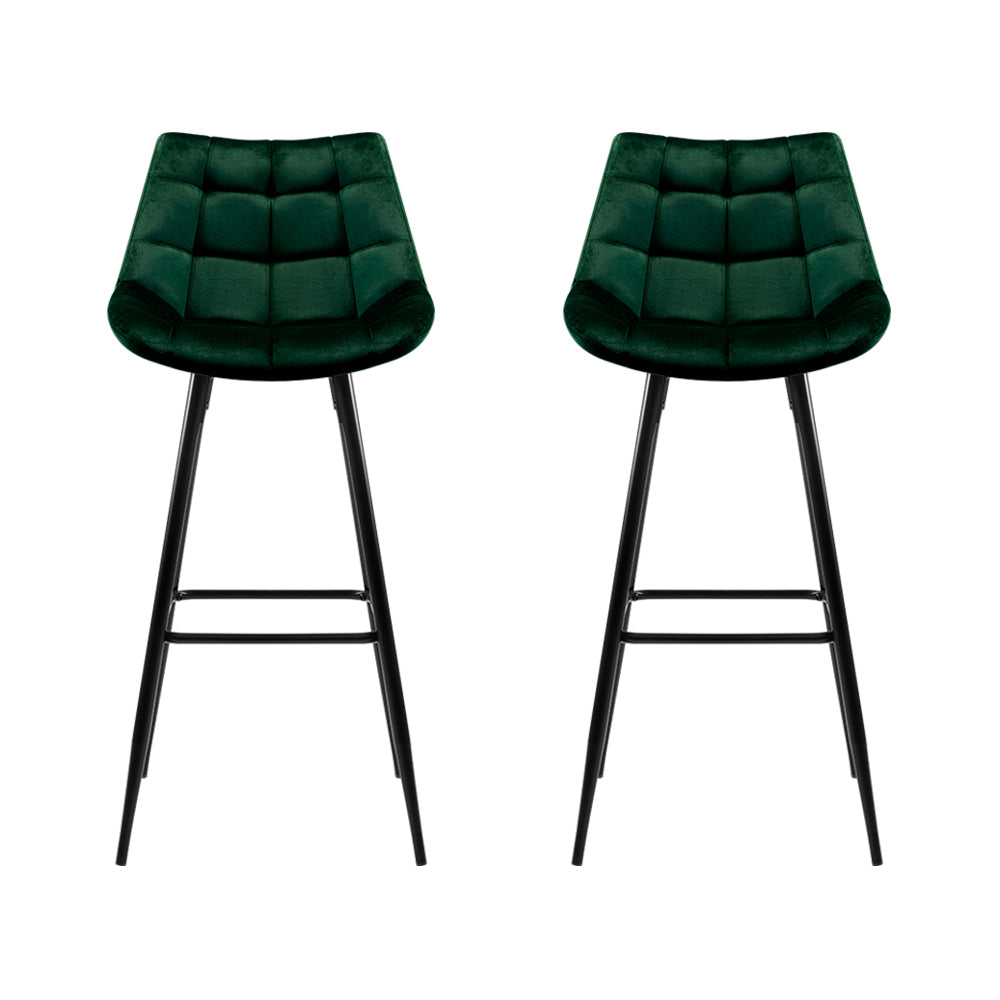 Artiss 2x Bar Stools Velvet Chairs Green 3