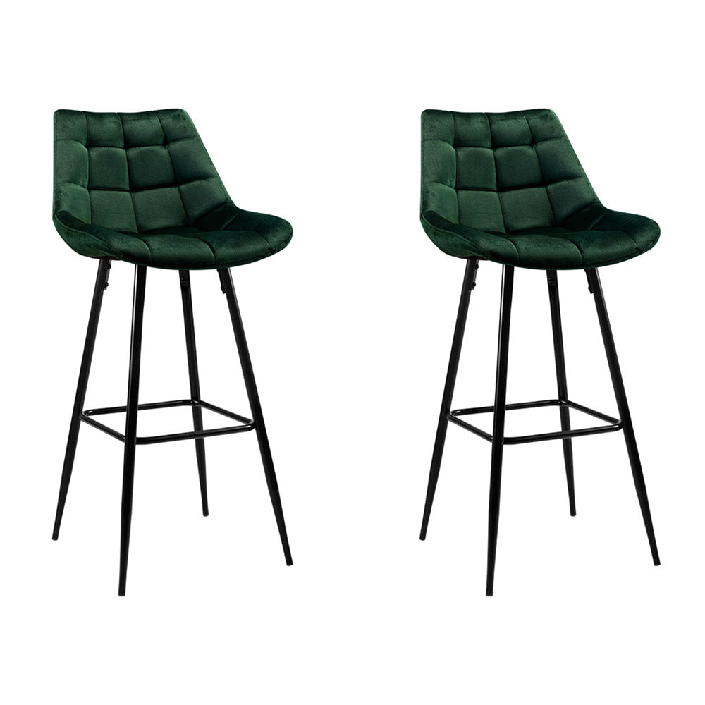 Artiss 2x Bar Stools Velvet Chairs Green 7