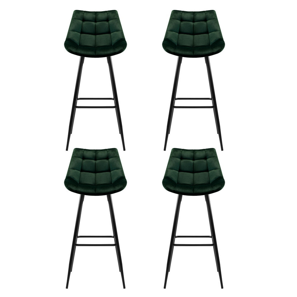 Artiss 4x Bar Stools Velvet Chairs Green 3