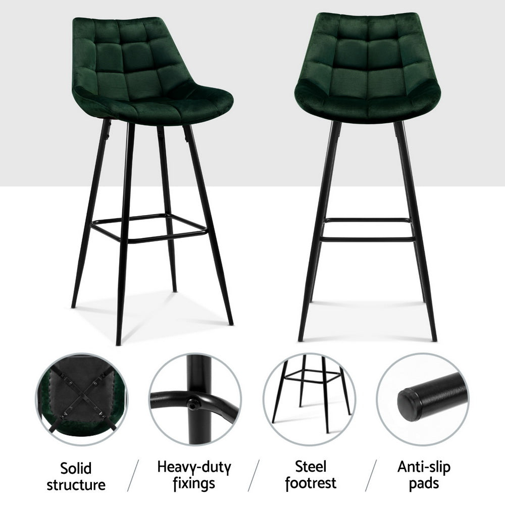 Artiss 4x Bar Stools Velvet Chairs Green 5