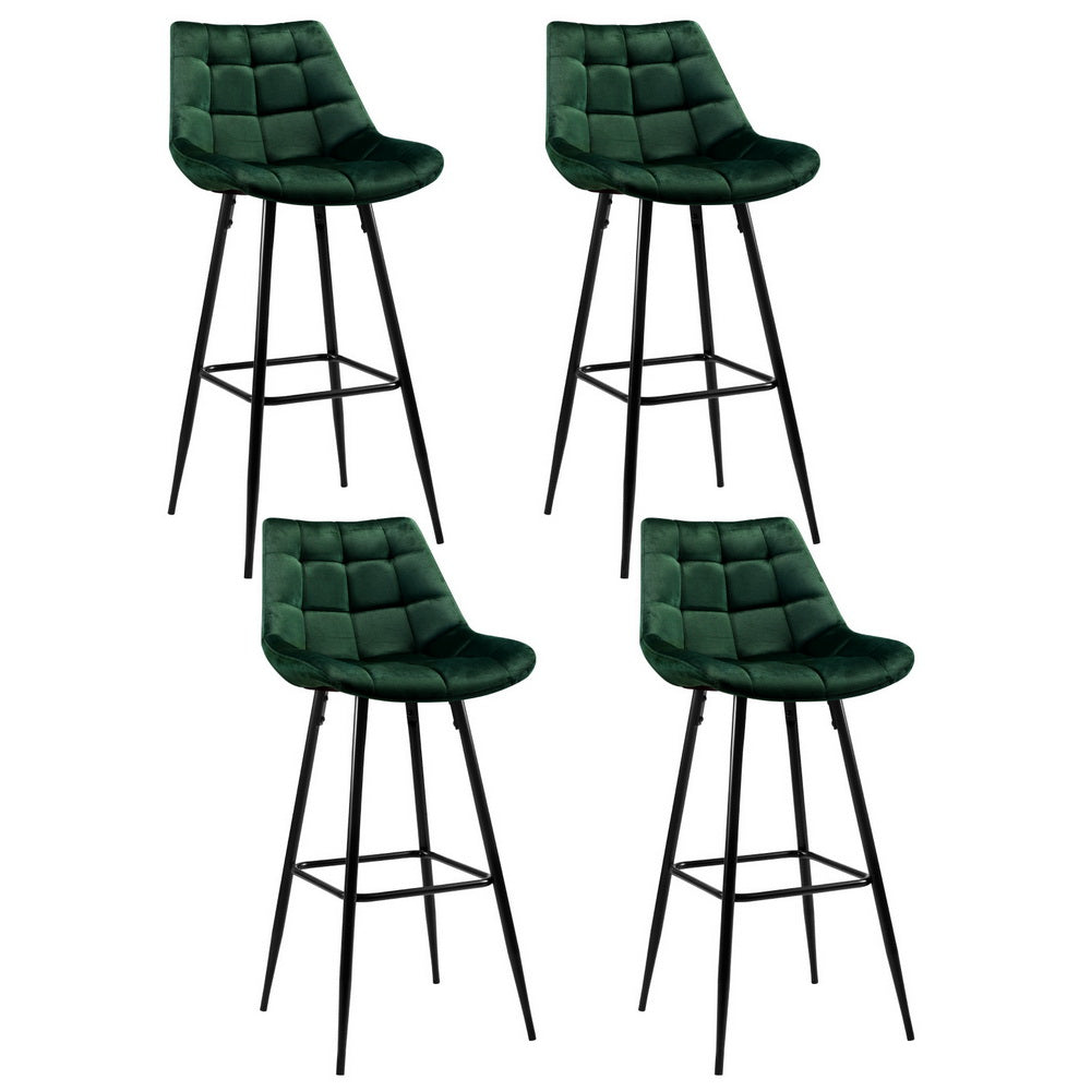 Artiss 4x Bar Stools Velvet Chairs Green 7