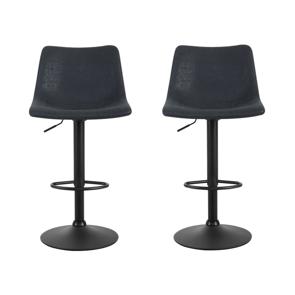 Artiss 2x Bar Stools Vintage Leather Swivel Gas Lift Black 3