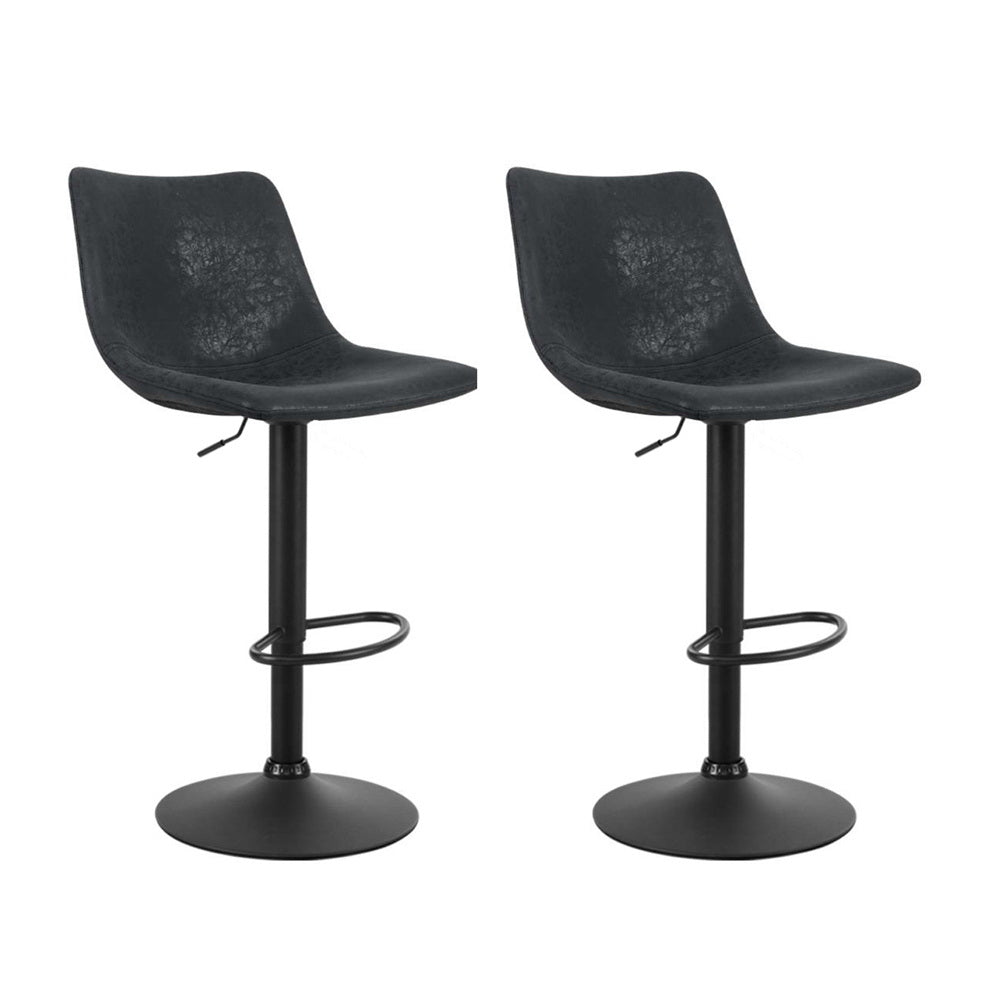 Artiss 2x Bar Stools Vintage Leather Swivel Gas Lift Black 7