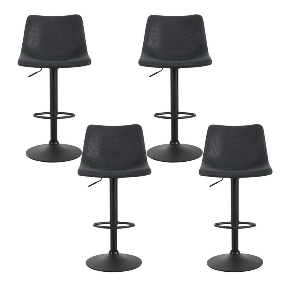 Artiss 4x Bar Stools Vintage Leather Swivel Gas Lift Black 3