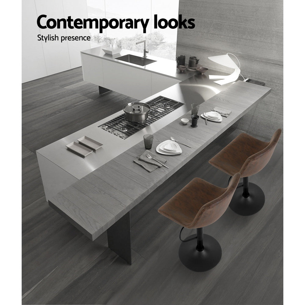 Artiss 2x Bar Stools Vintage Swivel Gas Lift Brown 5