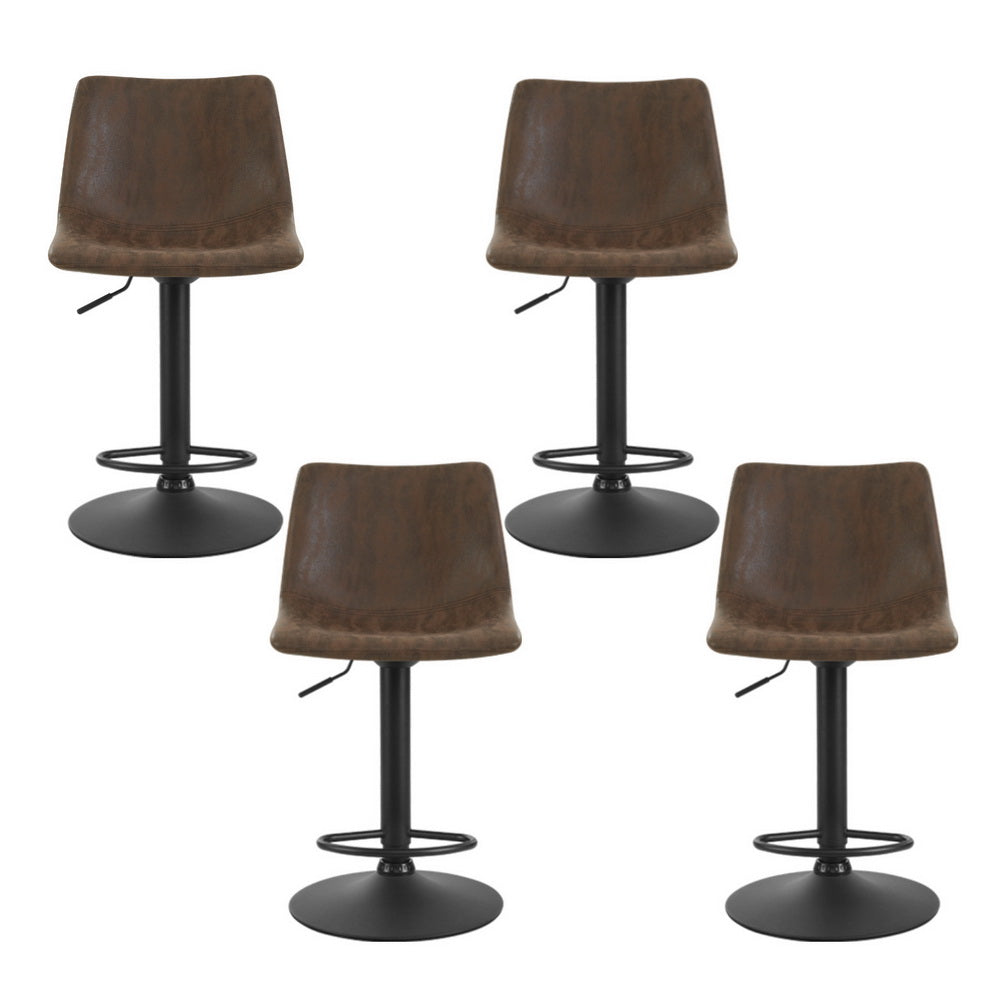 Artiss 4x Bar Stools Vintage Leather Swivel Gas Lift Brown 3
