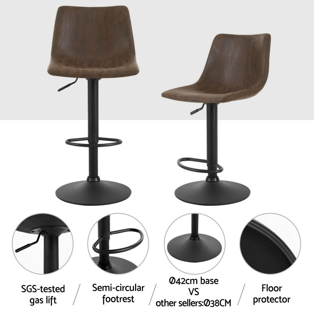 Artiss 4x Bar Stools Vintage Leather Swivel Gas Lift Brown 4