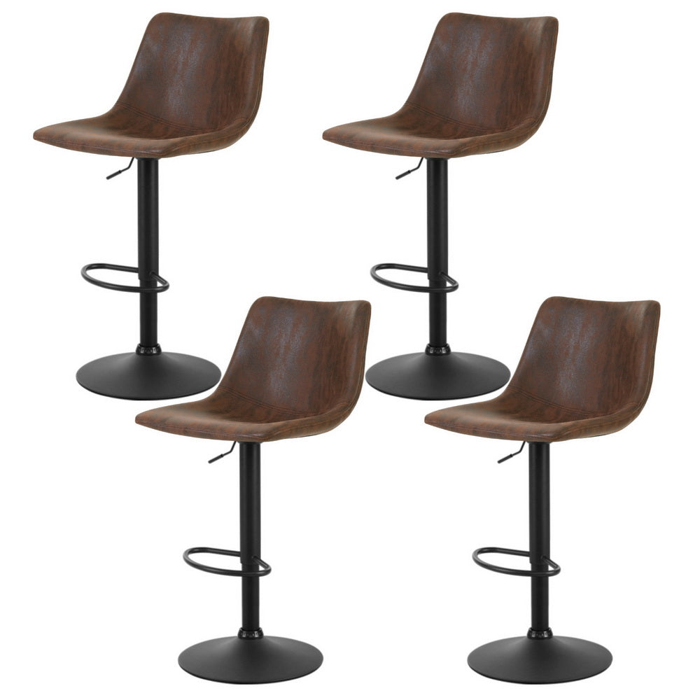 Artiss 4x Bar Stools Vintage Leather Swivel Gas Lift Brown 7