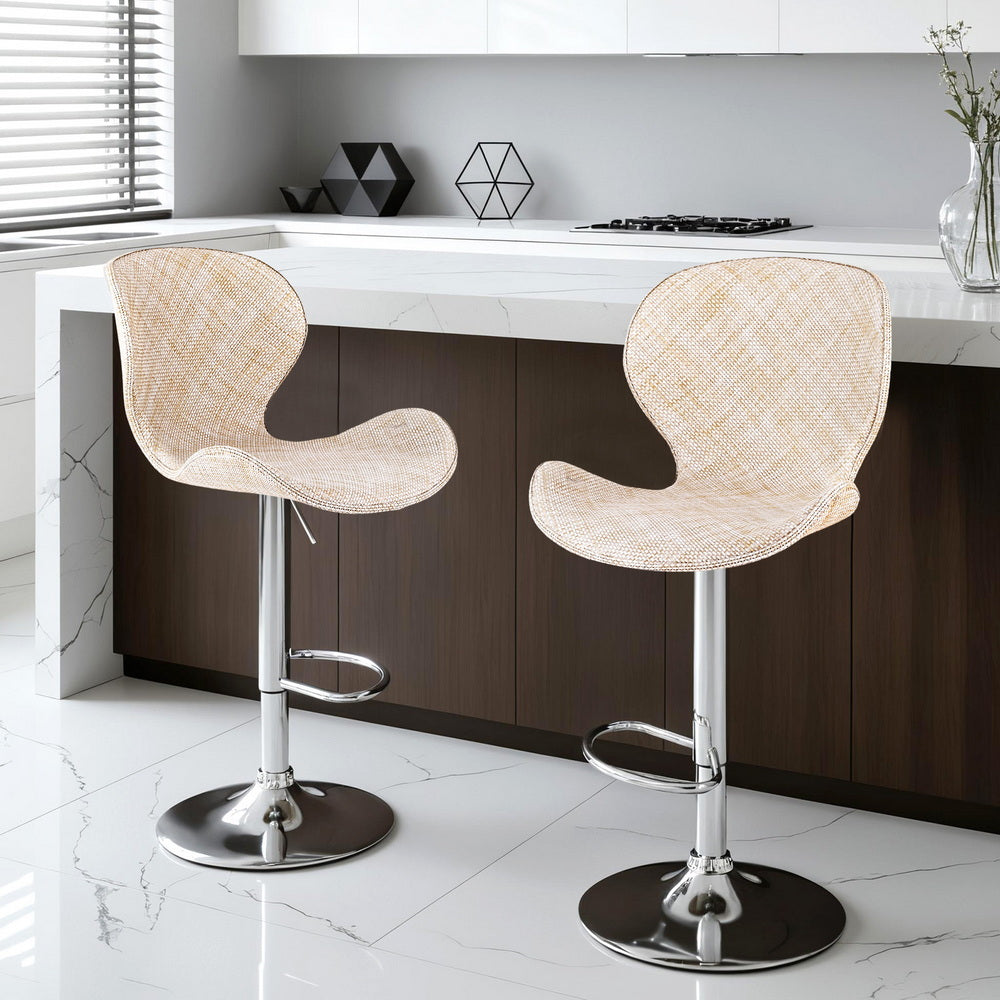 Artiss 2x Bar Stools Kitchen Swivel Gas Lift Counter Chair Wing PE Rattan Beige 7