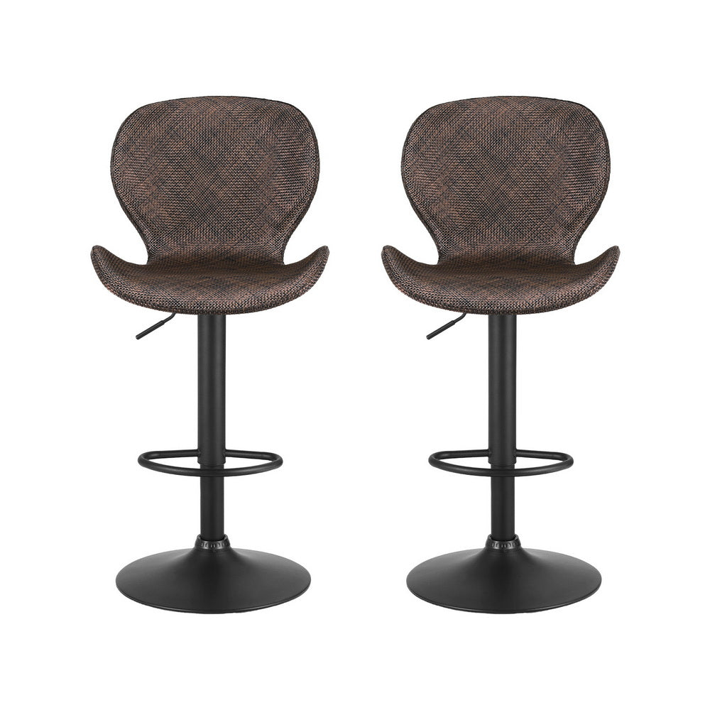 Artiss 2x Bar Stools Kitchen Swivel Gas Lift Counter Chair Wing PE Rattan Brown 3