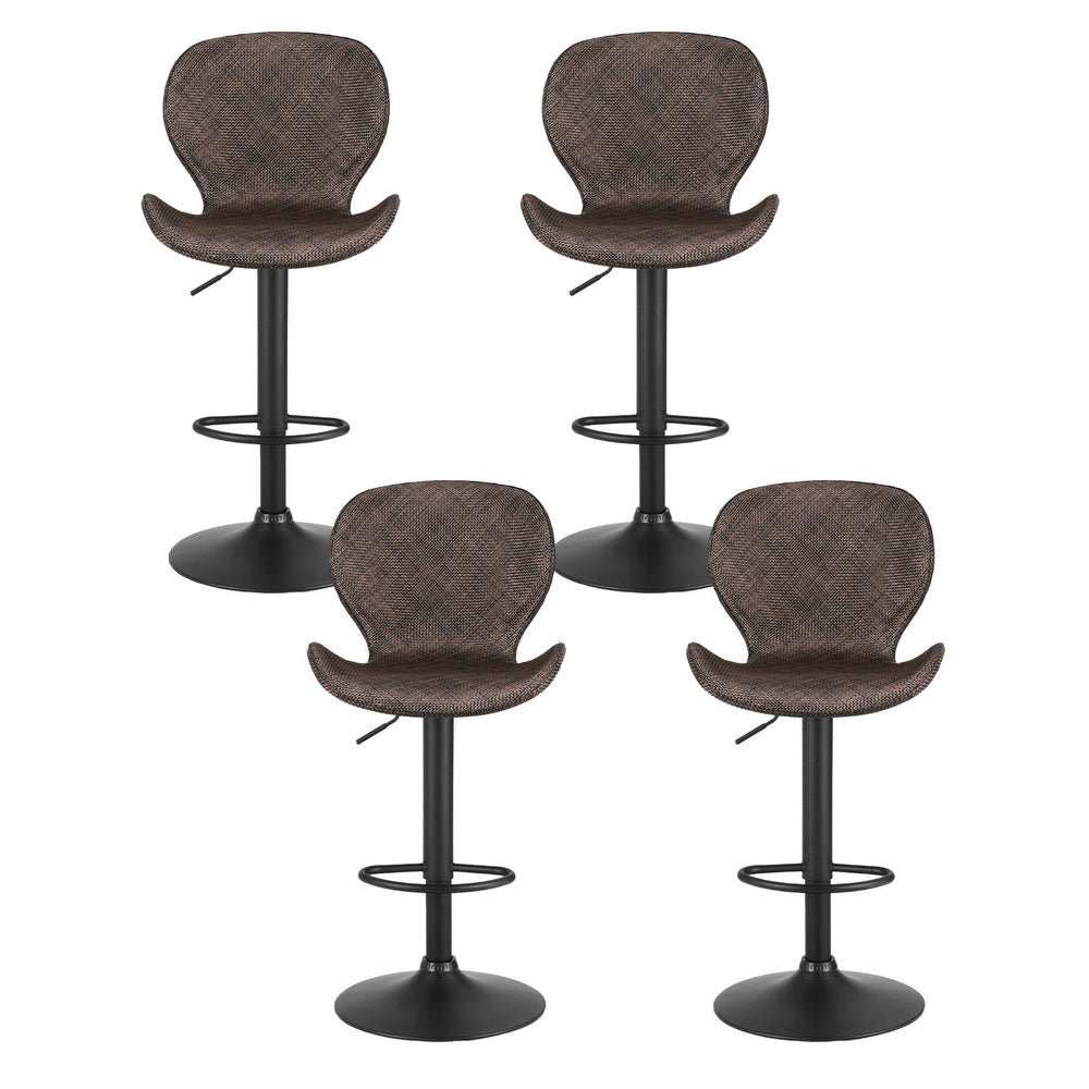 Artiss 4x Bar Stools Kitchen Swivel Gas Lift Counter Chair Wing PE Rattan Brown 3